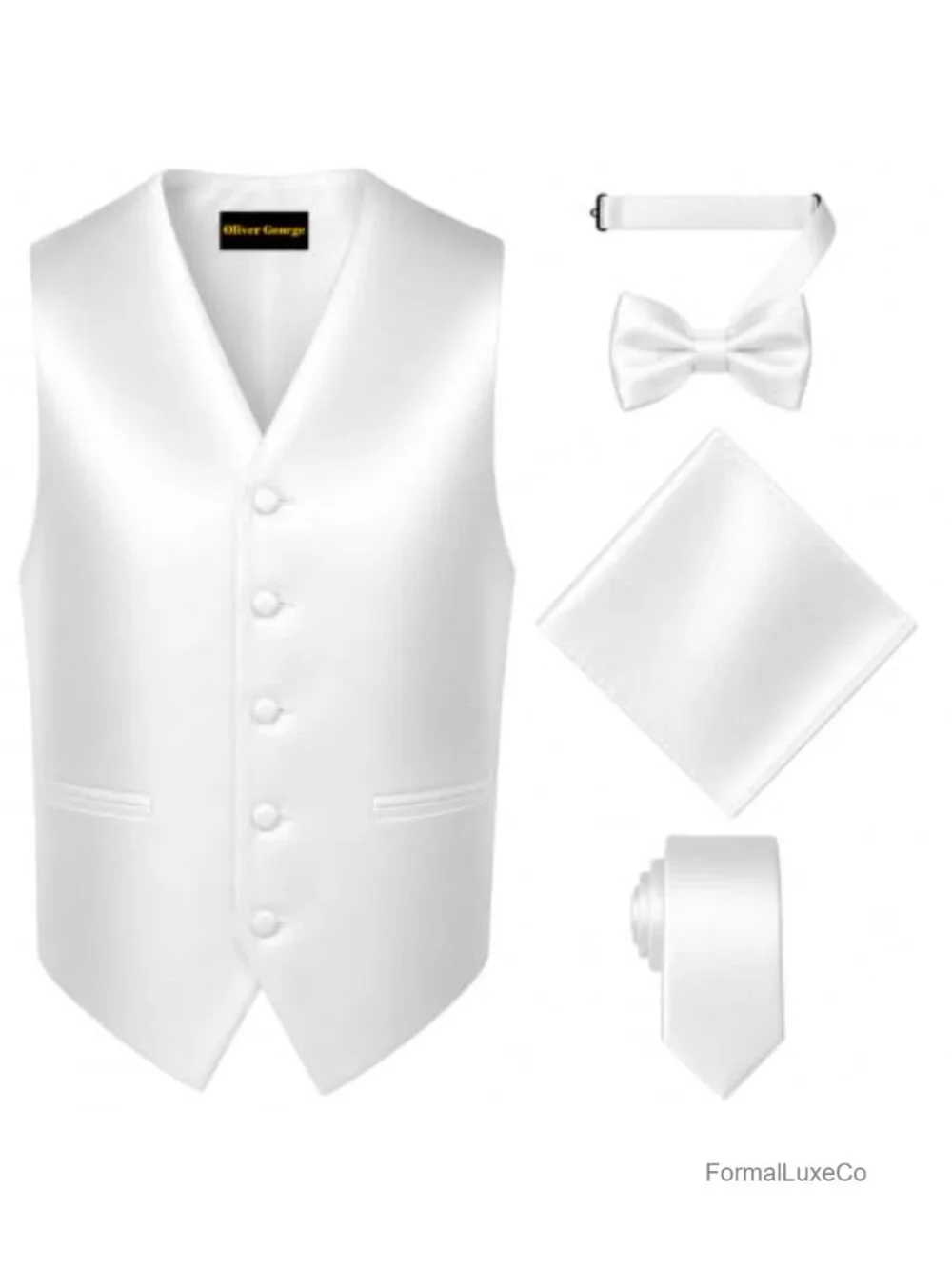4pc Men's Solid Formal Suit Waistcoat Vest Necktie Bow Tie Handkerchief Set